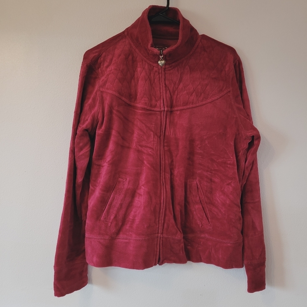 Three Hearts Velour Jacket Size Large Cotton Blend pinkish purple Full Zip